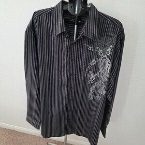 MICHAEL BRANDON MEN 4XLT BLACK WITH SILVER STRIPE LONG SLEEVE SHIRT WITH DESIGN